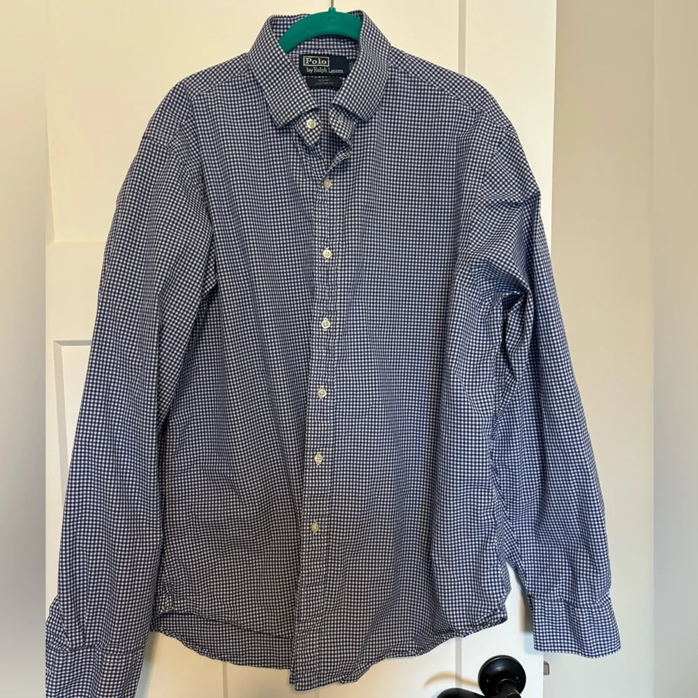 Polo Ralph Lauren Men’s  Gingham Shirt. Blue /white check neck size 17.5 (36/37)